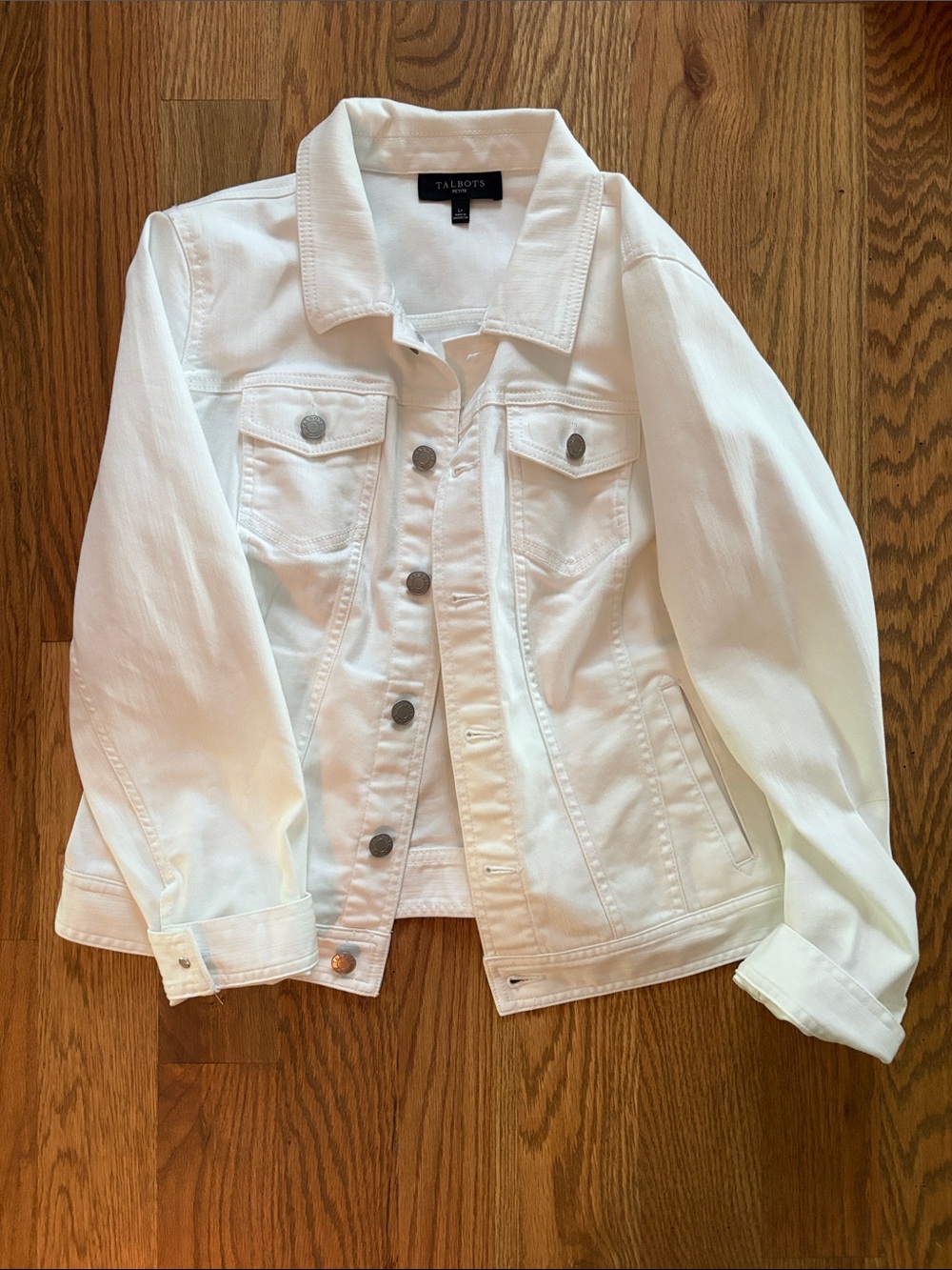 Talbots White Classic Denim Jacket with Button Front